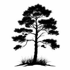 Fototapeta premium Black Silhouette Pine Tree in Forest - Scenic Nature Illustration in Vector Art