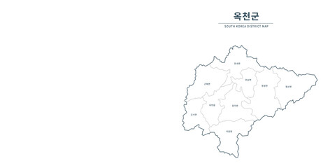 Obraz premium Okcheon-gun Map. Map of South Korea with Major Cities, Clean Line Design on White Background.