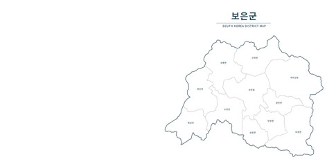 Boeun-gun Map. Map of South Korea with Major Cities, Clean Line Design on White Background.