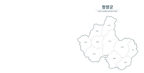 Cheongyang-gun Map. Map of South Korea with Major Cities, Clean Line Design on White Background.