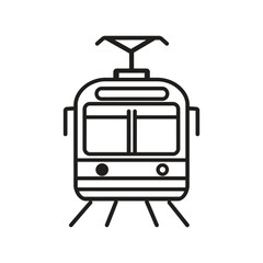 Black Outline Tram Icon Isolated on Transparent Background