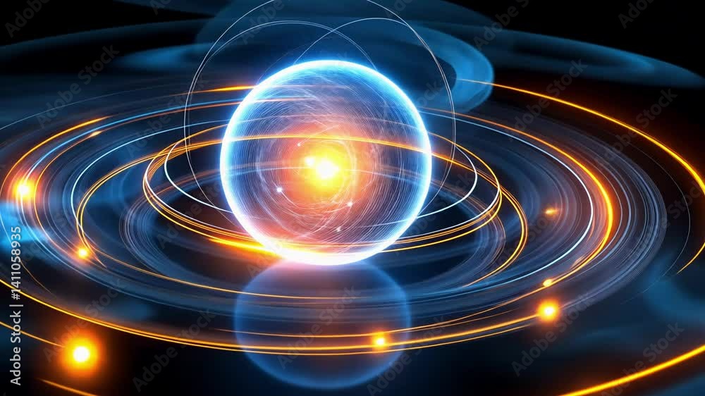 Poster exploring the dynamics of energy and particles in a high-tech digital simulation