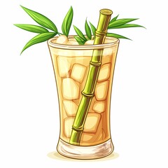 Fototapeta premium Tropical Pineapple Cocktail with Green Leaves and Refreshing Ice. Perfect Summer Beverage in a Decorative Glass