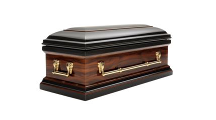 Premium wood coffin for funeral services and memorial arrangements  isolated on transparent background	