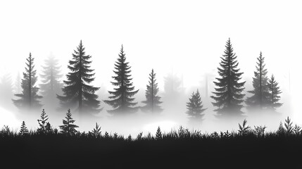 Obraz premium Enchanting Forest Mist Silhouette. Serene Nature and Scenic Landscape in Black and White
