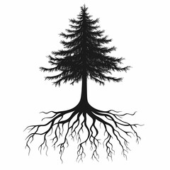 Black and White Tree Roots Illustration. A Vector Silhouette for Nature, Environment, and Eco Art