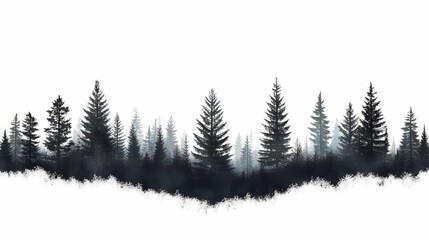 Fototapeta premium Black and White Forest Landscape with Silhouetted Pine Trees. Artistic Eco-Friendly Nature Scene