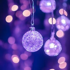 Fototapeta premium Glowing Purple Christmas Ornaments Bokeh Lights
