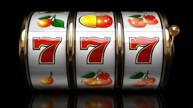 Spinning slot machine fruit symbols jackpot