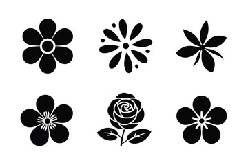Collection of Black Flower Silhouettes for Design and Decoration