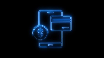 Glowing neon payment method icon 4k isolated on black background. HD Video motion graphic animation