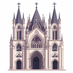 Fototapeta premium Gothic Cathedral Architecture. Illustrated Medieval Landmark with Ornate Spires, Towers, and Stonework Details