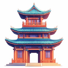 Obraz premium Enchanting Asian Pagoda Architecture. Explore Traditional Temple Structures and Colorful Ornate Roofs for Heritage Tourism and Spirituality