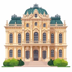 Fototapeta premium Ornate Neoclassical Facade of a Cultural Landmark in Urban Landscape Discover Architectural Elegance and Historical Prestige