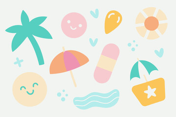 Minimalist Summer Beach Icon Set Different Colorful And Silhouette Style On A White Background