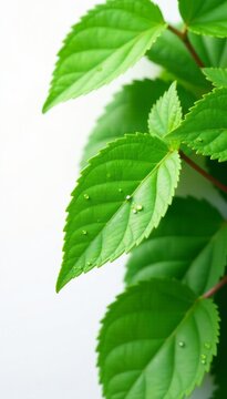 - Fresh green lygodium japonicum leaves with droplets of water on white background, isolated, nature, foliage
