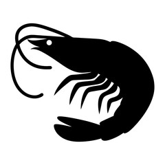 shrimp animal black silhouette icon - designs for jungle animals shrimp Safaris, wildlife, rainforest, vector on a white transparent.