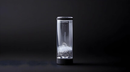 Modern Clear Cylindrical Water Bottle On Dark Background