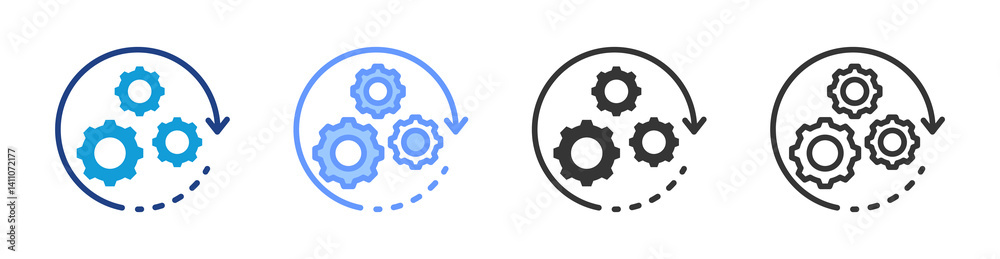 Poster Processing icon set multiple style collection