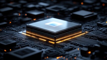 Artificial Intelligence - Abstract Computer Processor Design, Created Using Generative AI Technology for Futuristic Digital Concepts and Cyber Innovation 