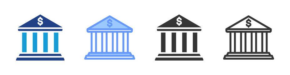 Bank icon set multiple style collection