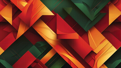 Dynamic Geometric Abstract with Fiery Red, Orange, and Deep Green Overlapping Shapes