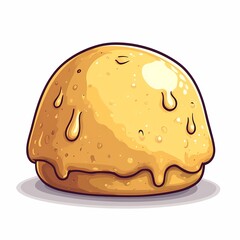 Cheery Cartoon Dessert Illustration. Colorful Whimsical Sweet Icons with Dripping Yellow Creamy Shape