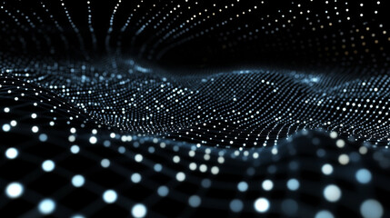 mesmerizing abstract scene featuring wave like pattern of glowing dots on dark background, creating sense of depth and movement