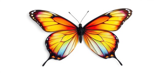 Intricate butterfly wings, vibrant colors, isolated on pure white background, image, high resolution