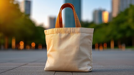 Ecofriendly tote bag mockup in the park, perfect spot for showcasing your custom design in a natural setting.