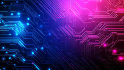 Abstract digital background with neon glowing circuits in blue and pink hues, creating vibrant and futuristic atmosphere