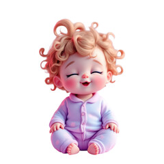 Fototapeta premium Adorable Cartoon Baby Smiling Contentedly in Pale Lavender Pajamas Illustration