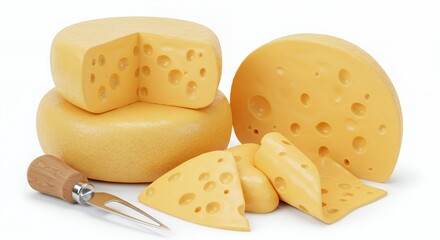 Aged Cheeses Isometric 3D Rendering on White Background