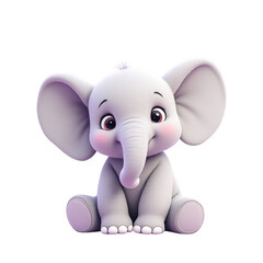 Fototapeta premium Adorable Cartoon Elephant Cub Sitting isolated on a white background