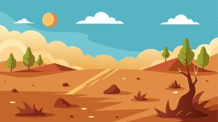 The formerly rich and fertile soil had turned to dust the grim reality of the unforgiving heatwave.. Vector illustration
