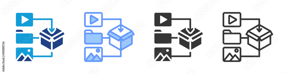 Poster Content Packaging icon set multiple style collection