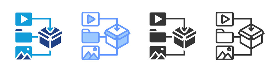 Content Packaging icon set multiple style collection