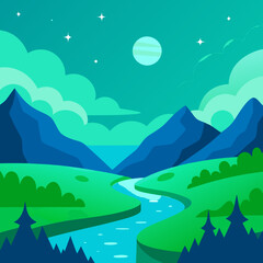 Vibrant colorful waterfall scene vector illustration background for print and digital use