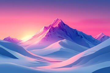 Majestic Mountain Range at Sunset. A Scenic View of Serenity and Natural Beauty in Winter Wonderland