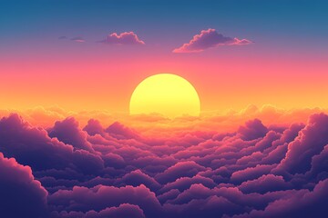Breathtaking Sunset Landscape. Serene Sky with Puffy Clouds and Vibrant Colors
