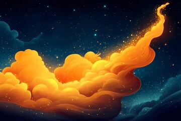 Dreamy Night Sky with Glowing Orange Clouds and Shimmering Stars - A Surreal Landscape of Ethereal Beauty