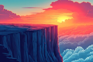 Sunset Landscape Above the Clouds. Vibrant Digital Art and Dramatic Cloudscape Viewpoint