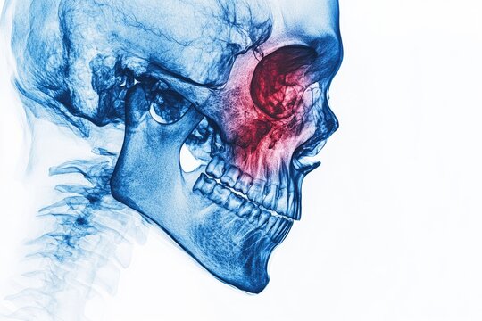 Profile x-ray image highlighting facial bone abnormality.