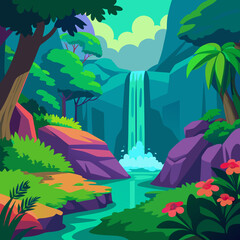 Vibrant colorful waterfall scene vector illustration background for print and digital use