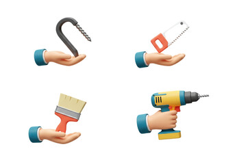 Handheld construction tools illustrations 3 d