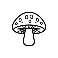 Mushroom Outline Icon with Spots on Top and Thin Lines, Transparent Background