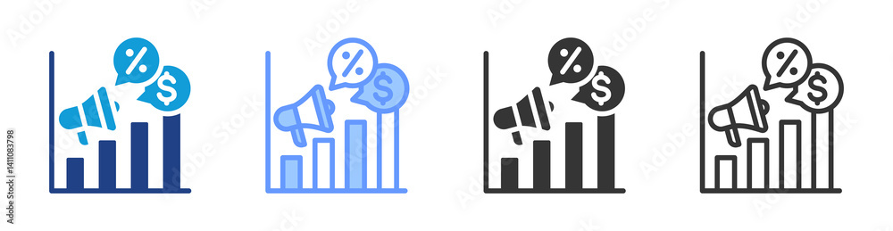 Poster promotion analysis icon set multiple style collection