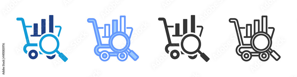 Poster shopping research icon set multiple style collection