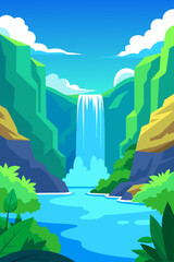 Vibrant colorful waterfall scene vector illustration background for print and digital use