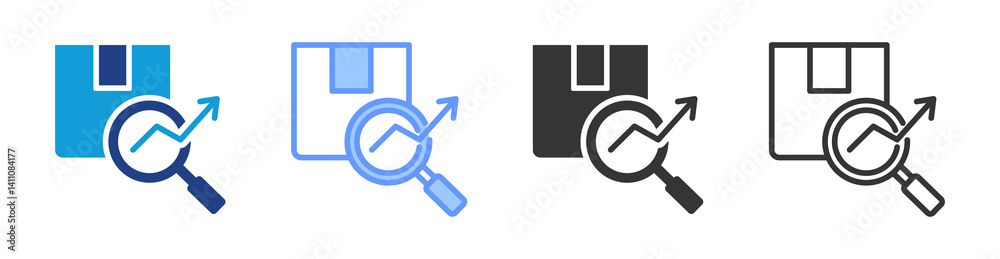 Poster product research development icon set multiple style collection